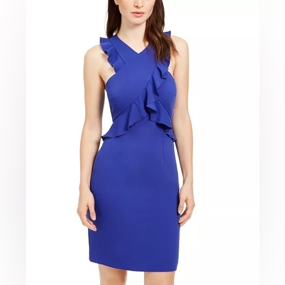 🆕 Trina Turk Avebury Cross Ruffle Dress in Nightshade Blue